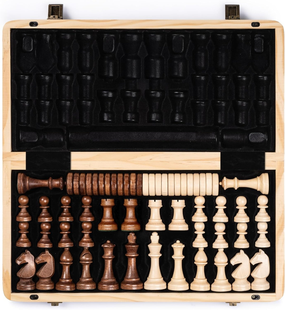 15" Magnetic Wooden Chess Set Folding Board w/ 3" Weighted Pieces