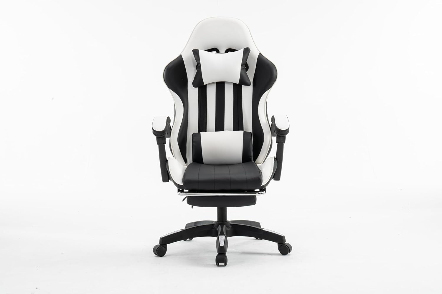 Gaming Office Chair White PU Leather Swivel Adjustable Height Reclining Footrest