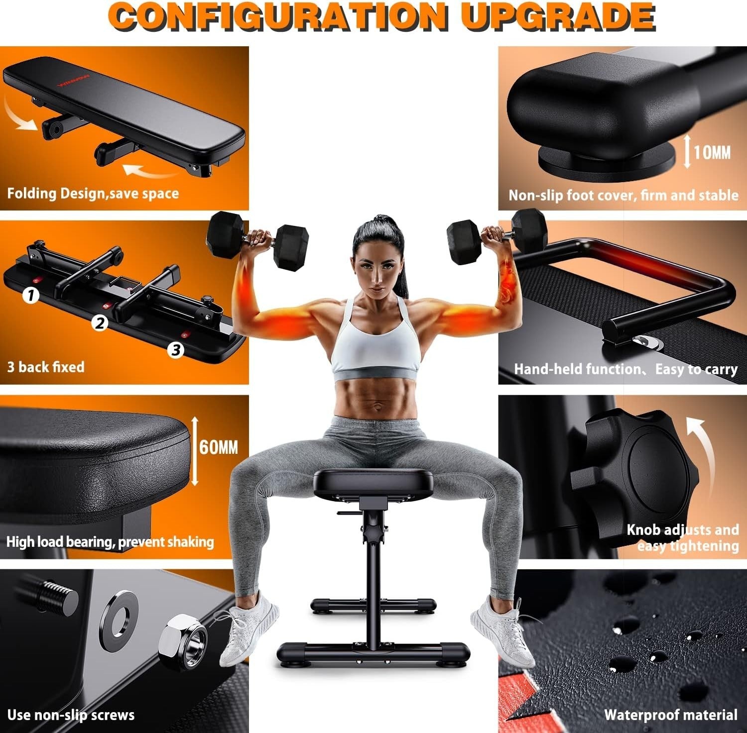 Foldable Flat Weight Bench 300KG Home Gym Workout w Carry Handle