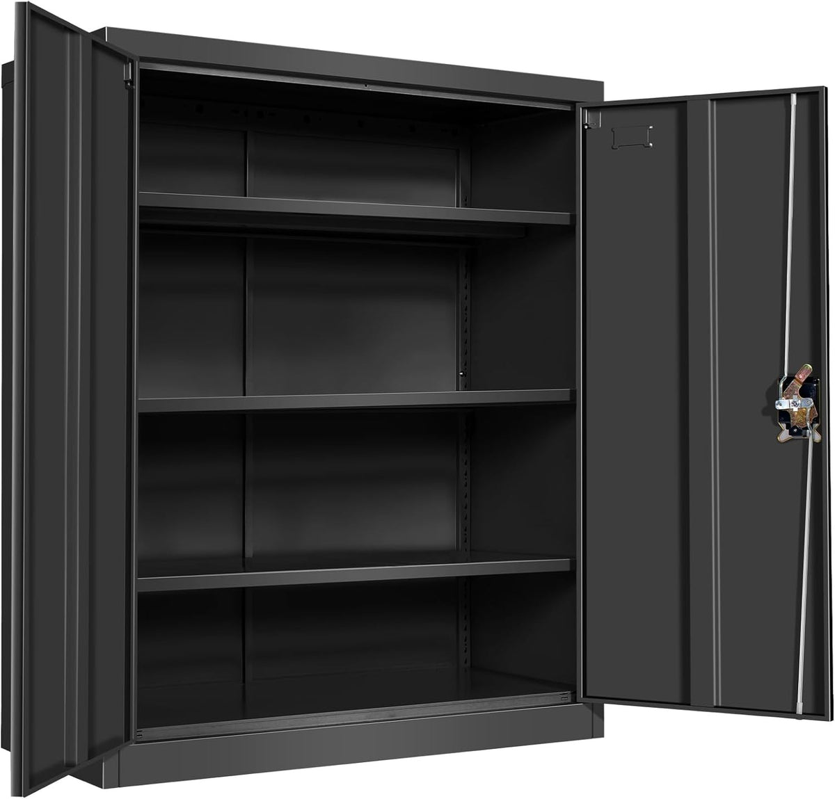 Lockable Metal Storage Cabinet Black 2 Door 3 Shelf Steel Cupboard 109cm Tall