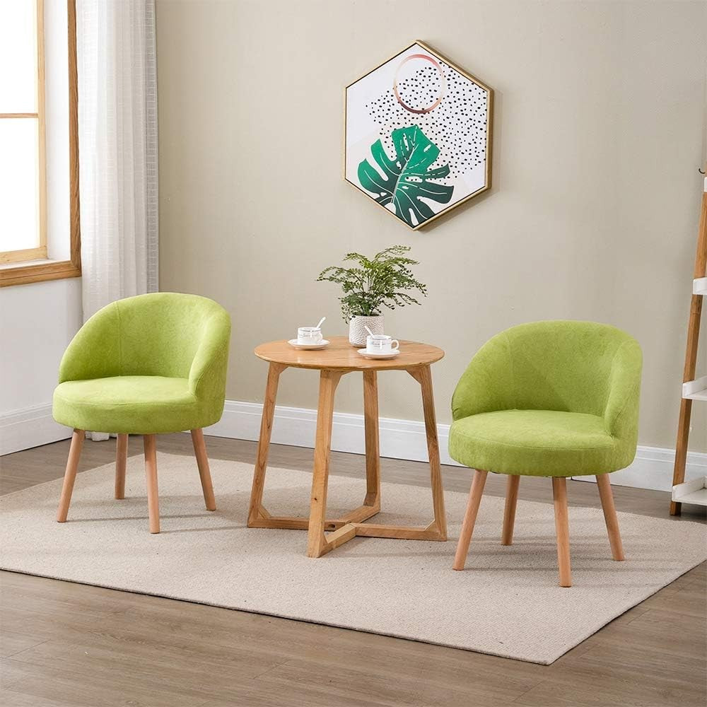 Set of 2 Green Linen Tub Chairs Lounge Side Armchairs