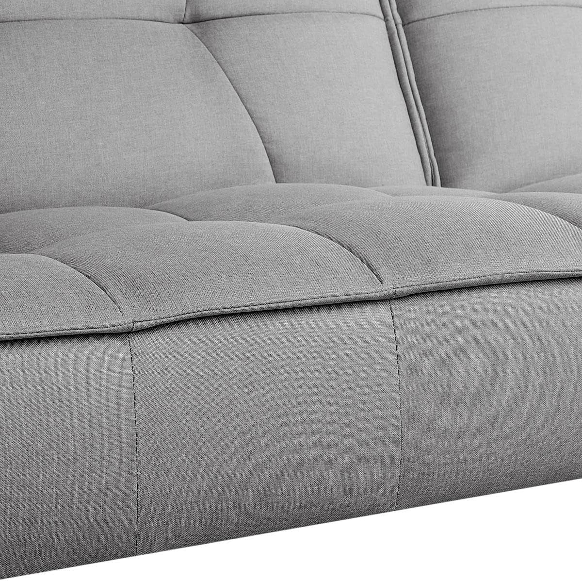 Grey Sofa Bed 3 Seater Click Clack Recliner with Arms & Cushions