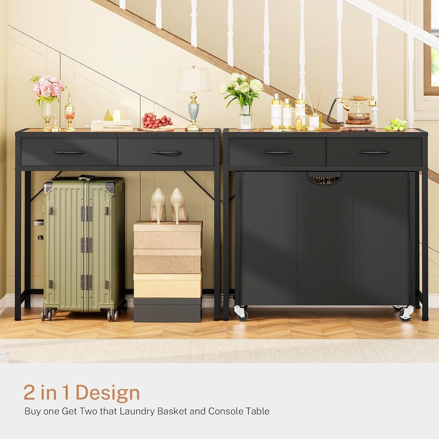 120L Rolling Laundry Sorter with 3 Pull Out Bags & Top Shelf Storage Black