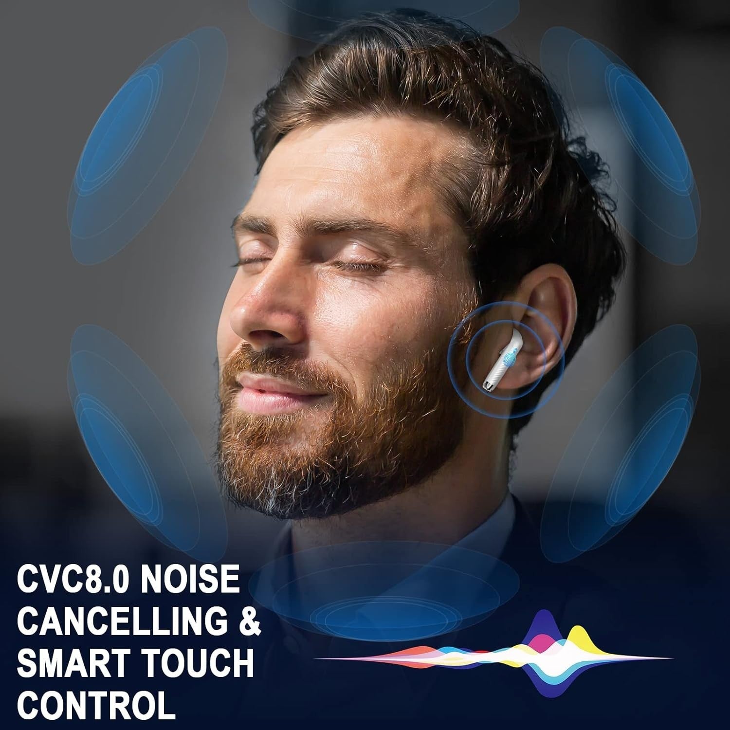 Bluetooth 5.4 White Earbuds ENC Mic 40H Deep Bass LED Touch IP7