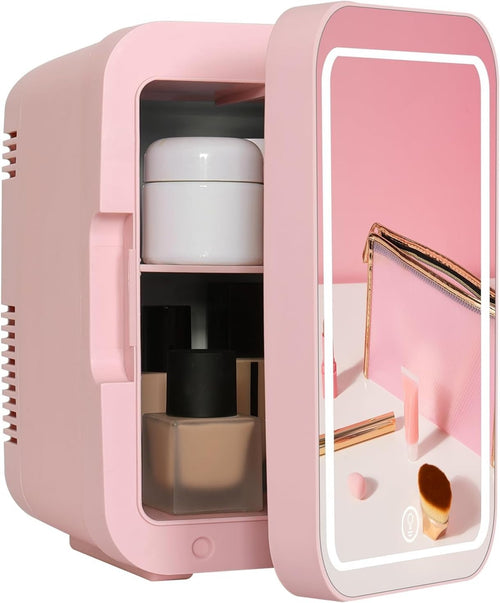 4L Portable Mini Skincare Fridge Cooler & Warmer LED Mirror AC/DC Pink