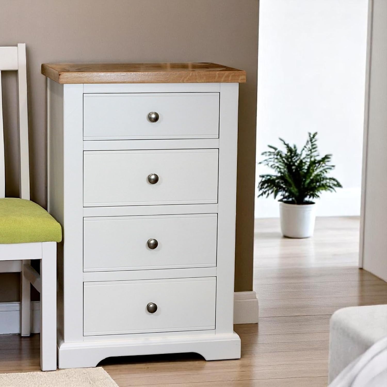 White 4 Drawer Tallboy Chest Slim Bedroom Storage Cabinet 95cm High