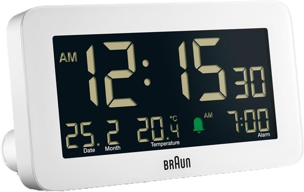 Digital Alarm Clock Date Temperature Display Negative LCD Crescendo Beep