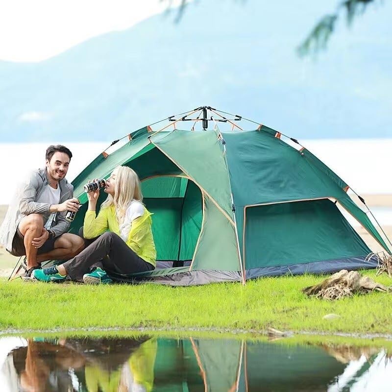 2-3 Person Pop Up Camping Tent Double Layer Lightweight Beige