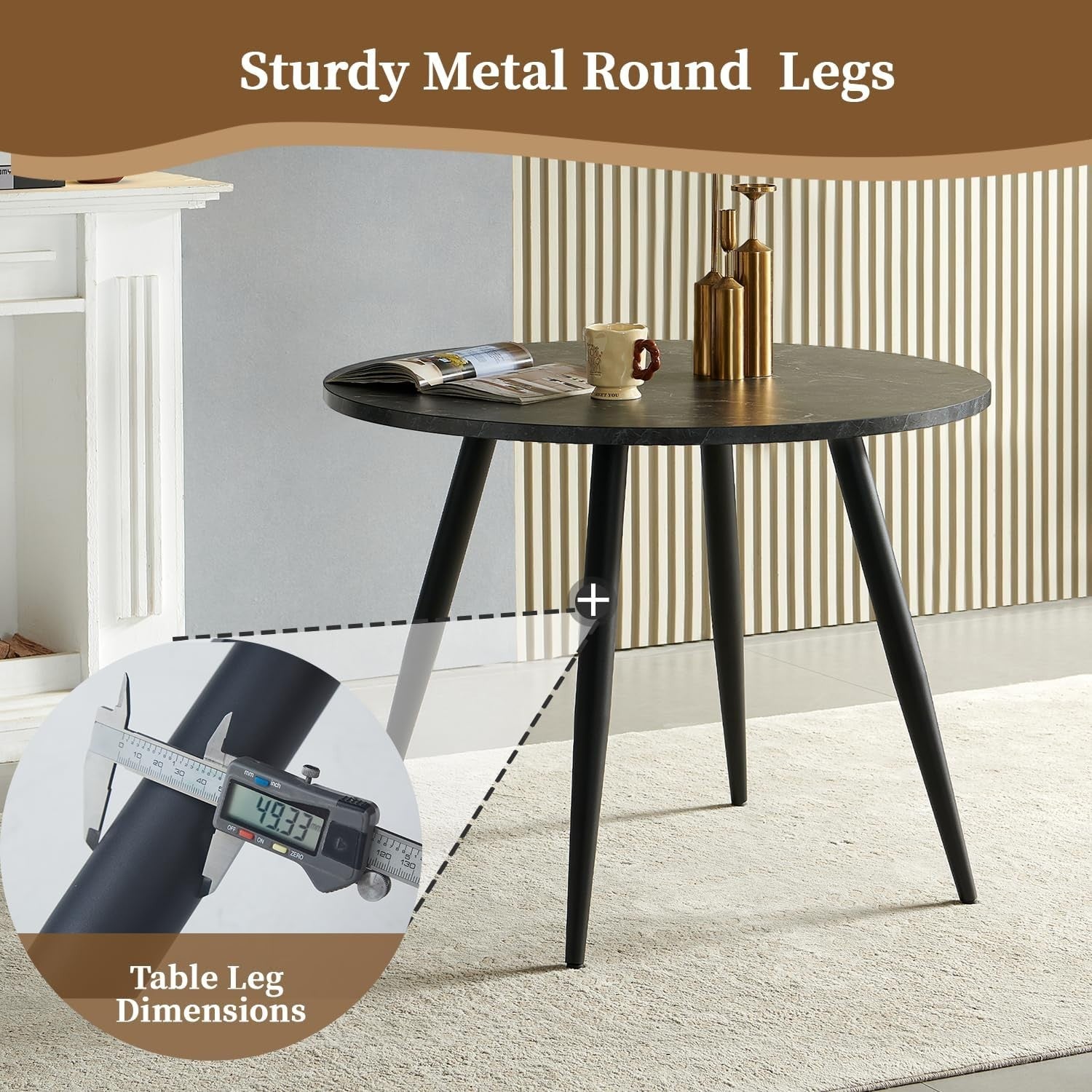 Modern Round Dining Table Set 2 Faux Suede Chairs Kitchen & Restaurant