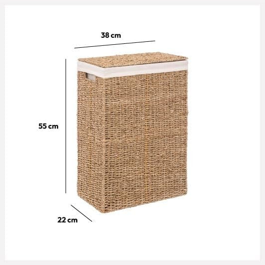 Seagrass Laundry Basket with Lid & White Liner – Tall Natural Hamper 56cm