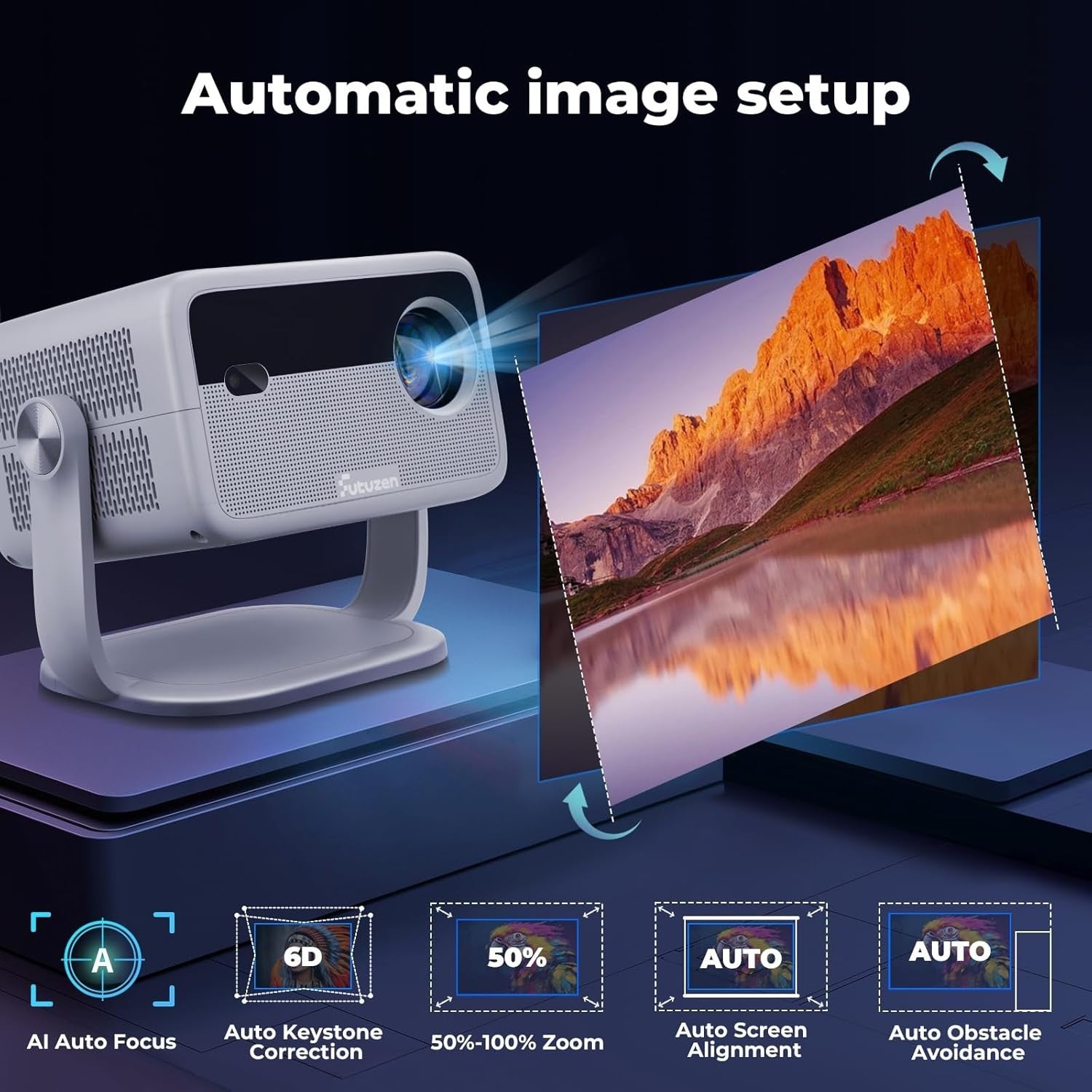 1080P Smart Projector 600 ANSI Netflix WiFi Bluetooth Auto Focus 360°