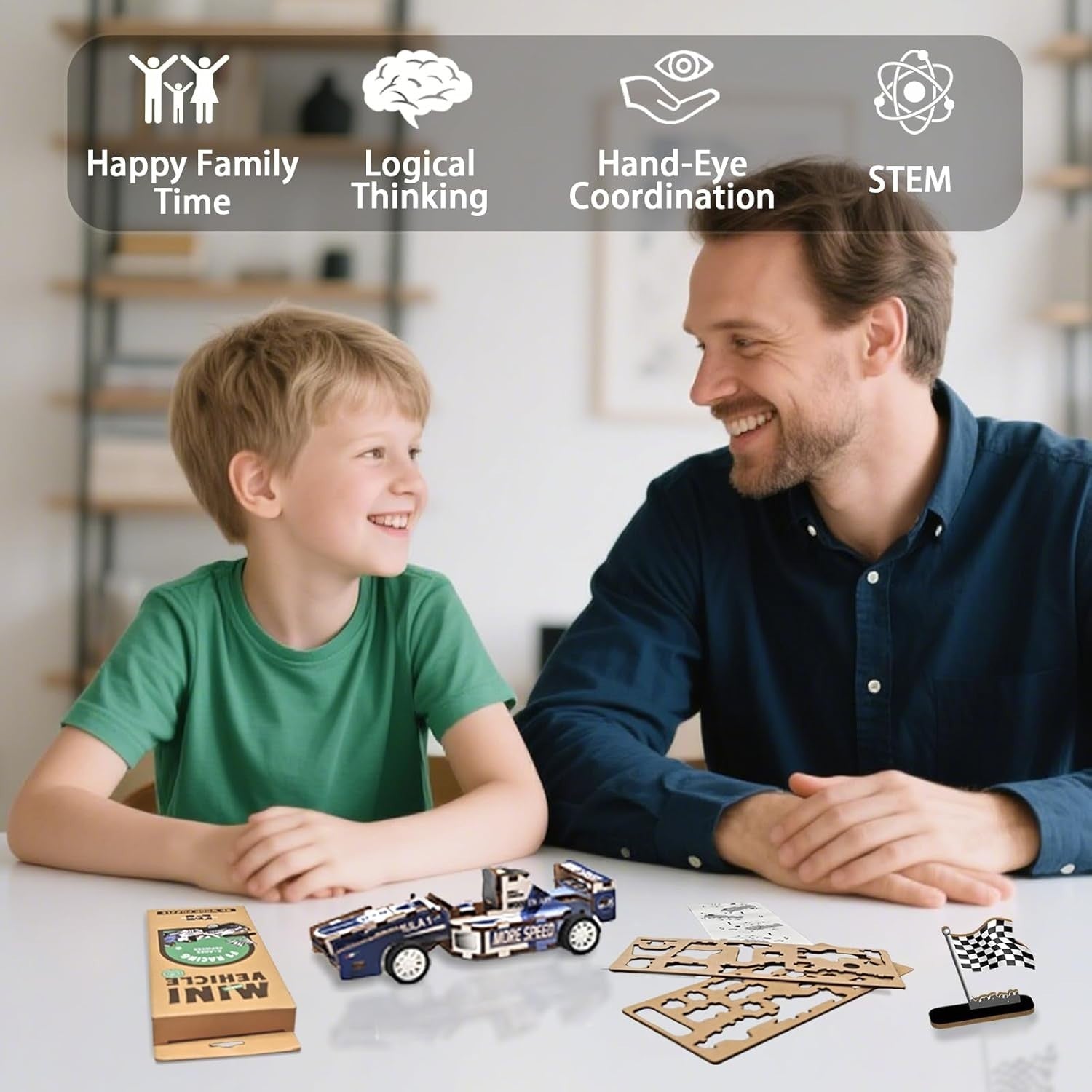 3D Wooden F1 Puzzle Car Kit for Kids 6-10 – Educational Build & Display Toy