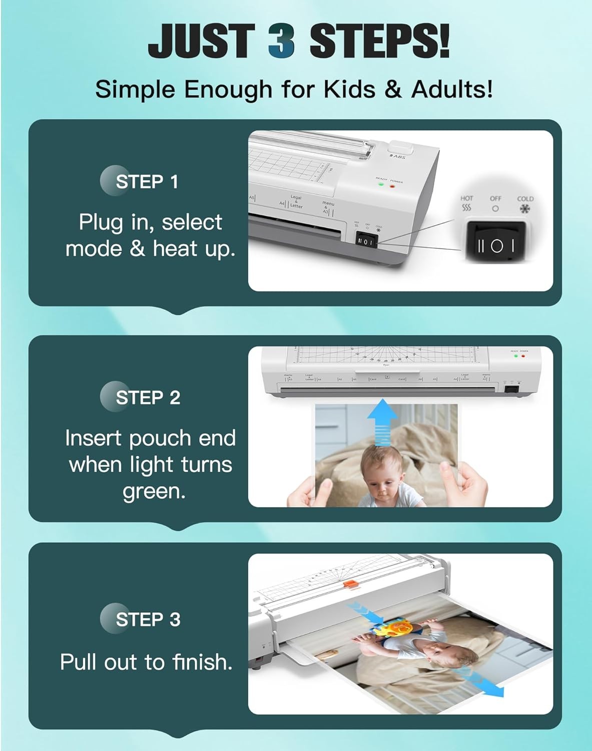 A3 Laminator 10-in-1 Hot Cold Auto Feed Anti Jam Trimmer + 20 Pouches