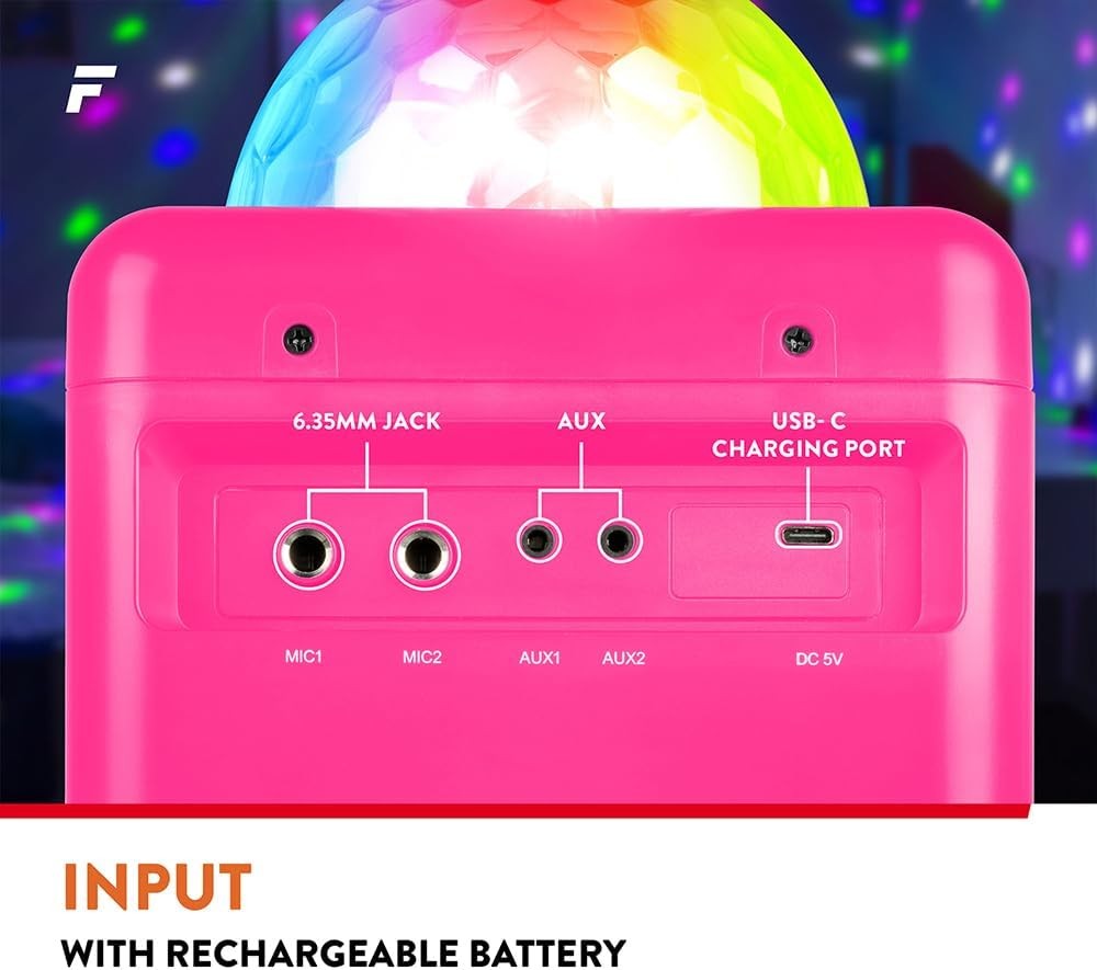 Kids Karaoke Machine 2 Mics Bluetooth LED Speaker USB-C Pink