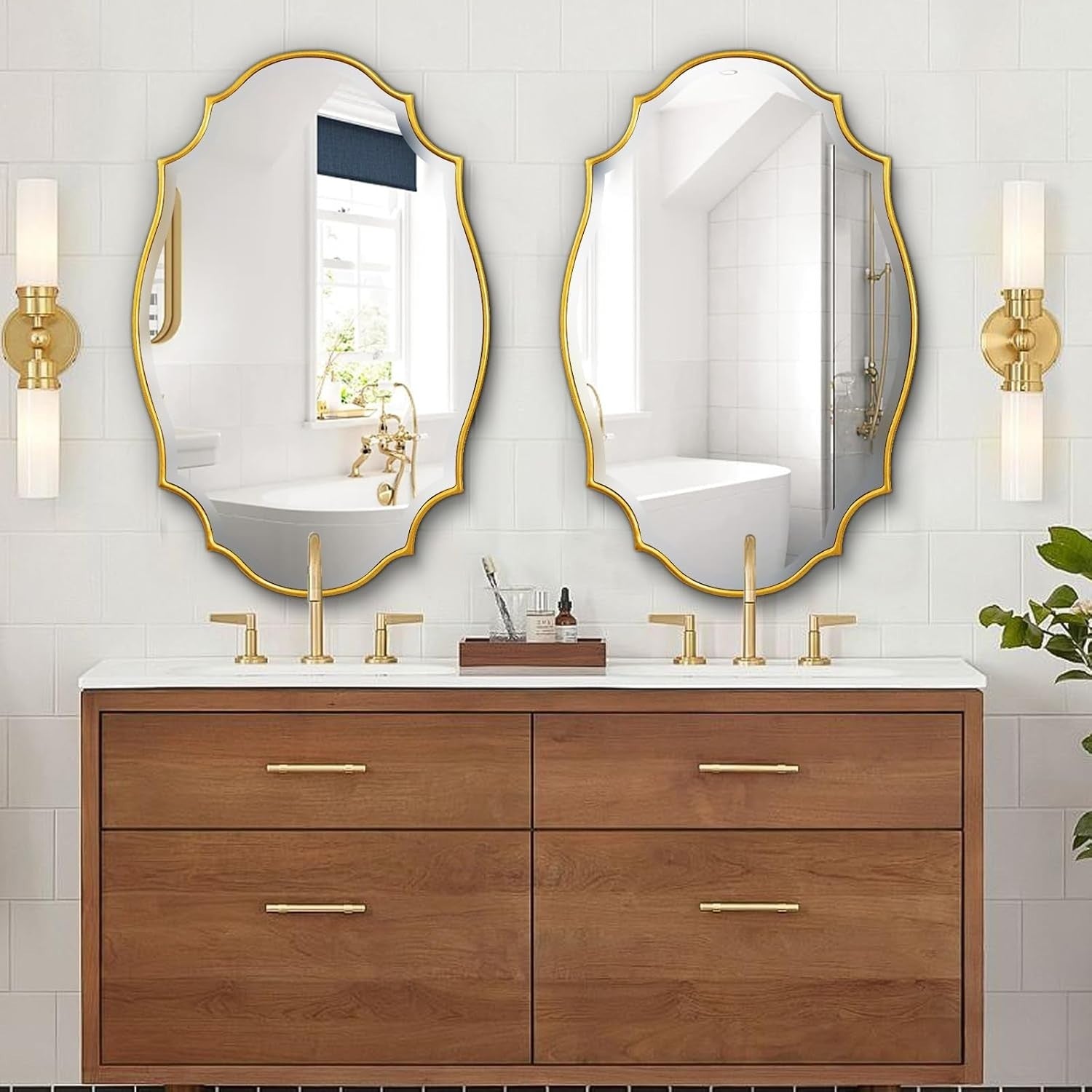 Gold Scalloped Oval Vanity Mirror 91x61cm Elegant Wall Decor for Home