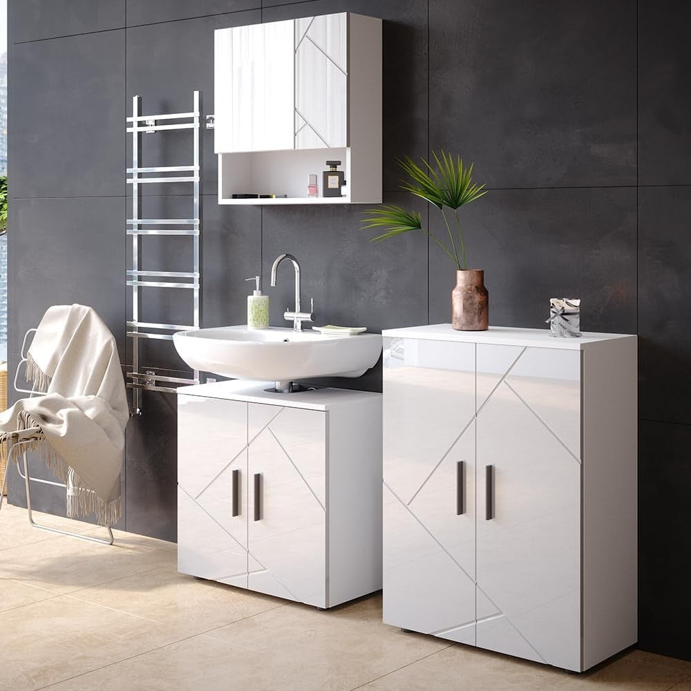 Lockable High-Gloss White Cabinet with 2 Doors, Easy-Clean & Durable, 60x81x30 c