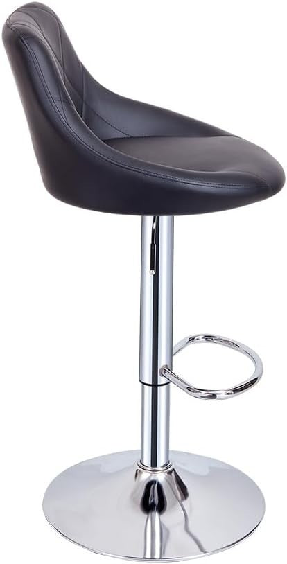 Black Faux Leather Bar Stool Adjustable Swivel Mid Back Pub Chair