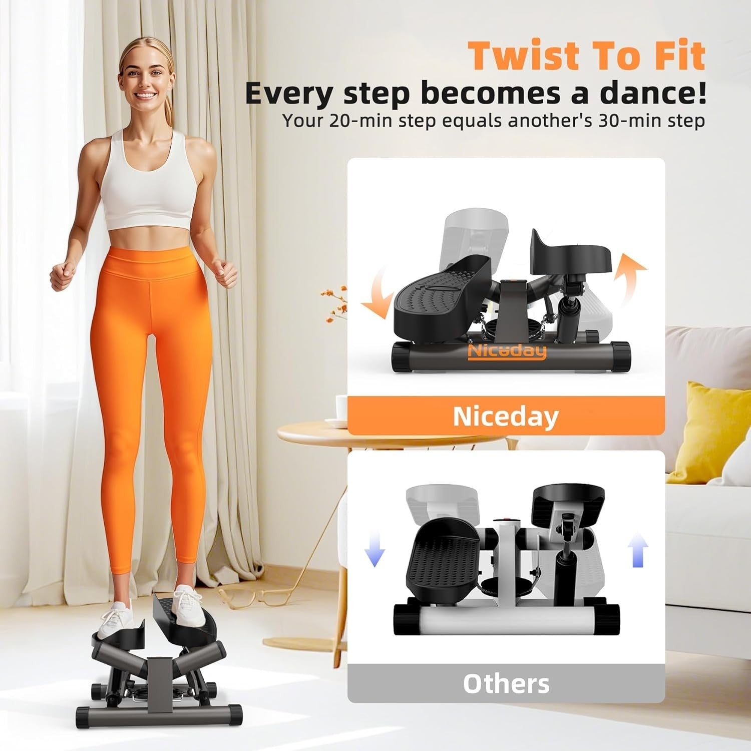 Twist Mini Stepper w/ LCD Monitor, Resistance Bands & Non-Slip Oversized Pedals
