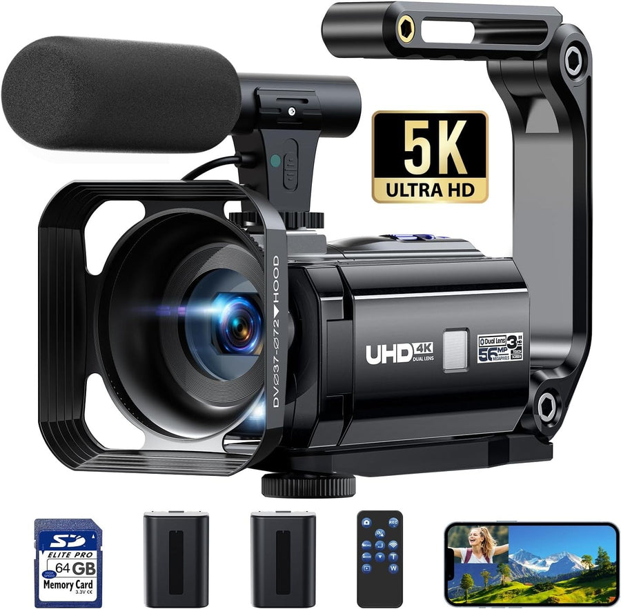 5K Camcorder Video Camera WiFi Night Vision Vlogging Kit 56MP