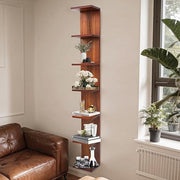7 Tier Vertical Wall Shelf Slim Wood Display Unit Tall Storage Tower Walnut