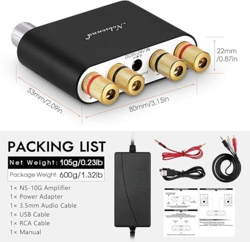 Bluetooth 5.0 2 Channel Mini HiFi Amplifier NS-10G 50Wx2 USB AUX