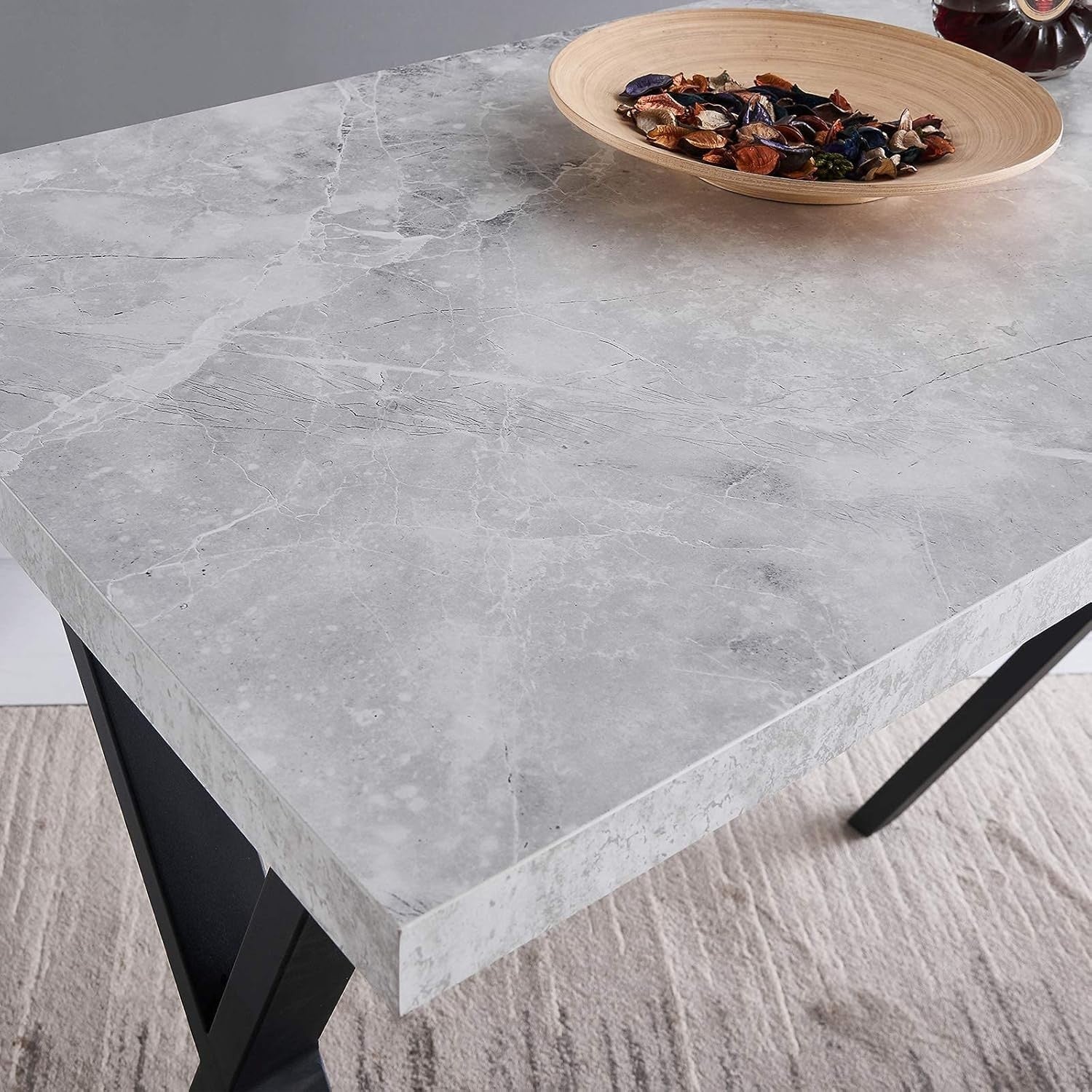 Grey Marble Effect Breakfast Bar Table with Metal Legs – Modern Counter Dining