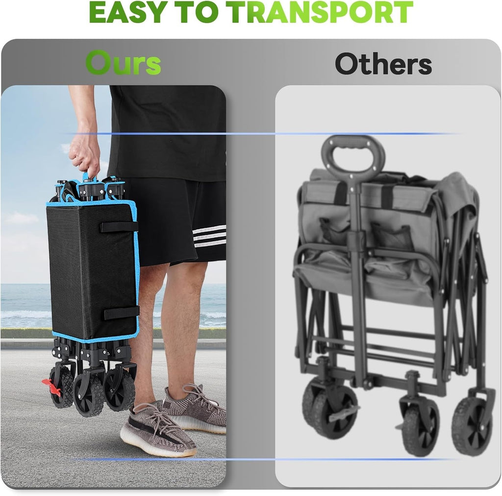 Black Folding Festival Trolley Compact 100L Camping Wagon 150lbs All-Terrain