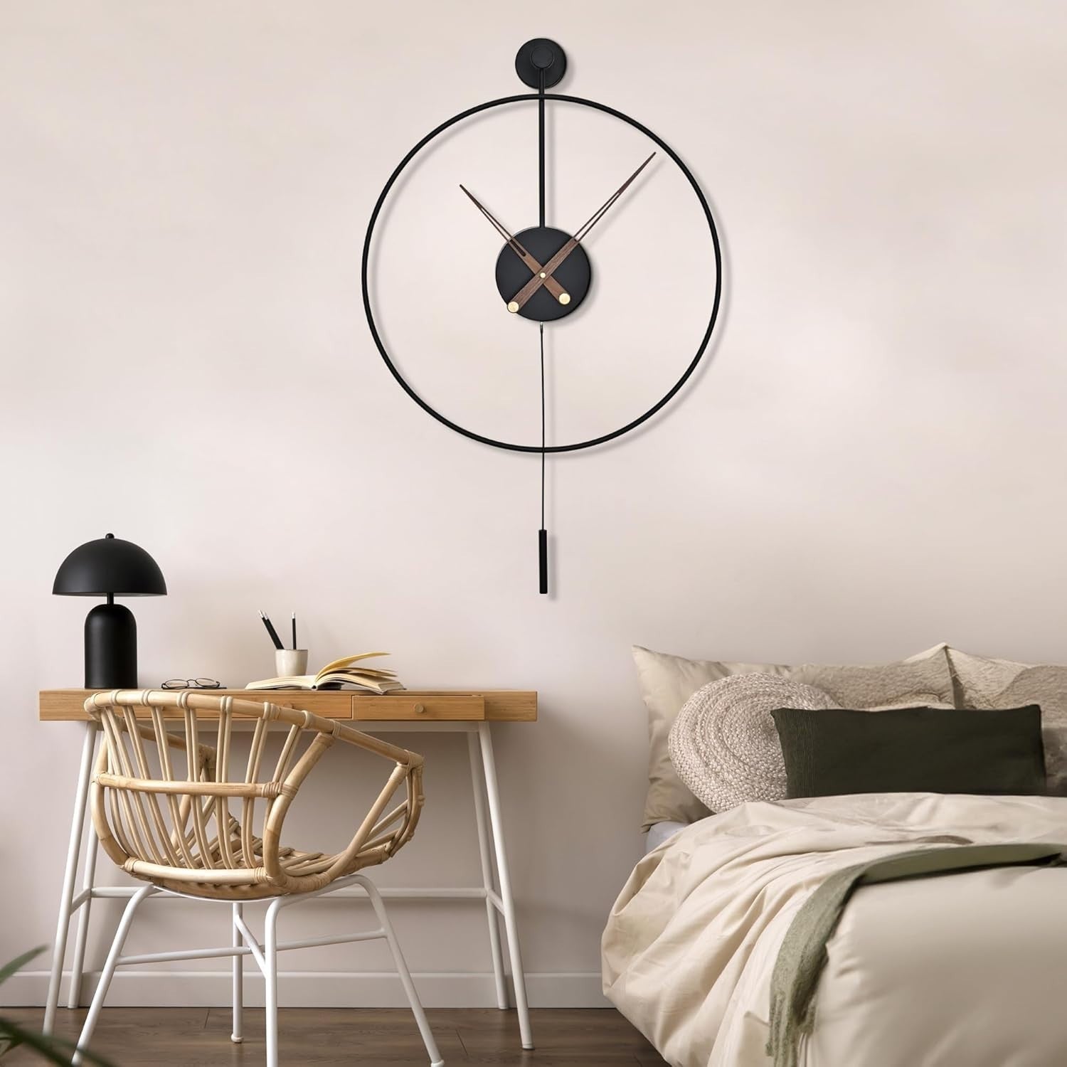 Large Black Wall Clock 60cm Silent Non-Ticking Modern Minimalist Art