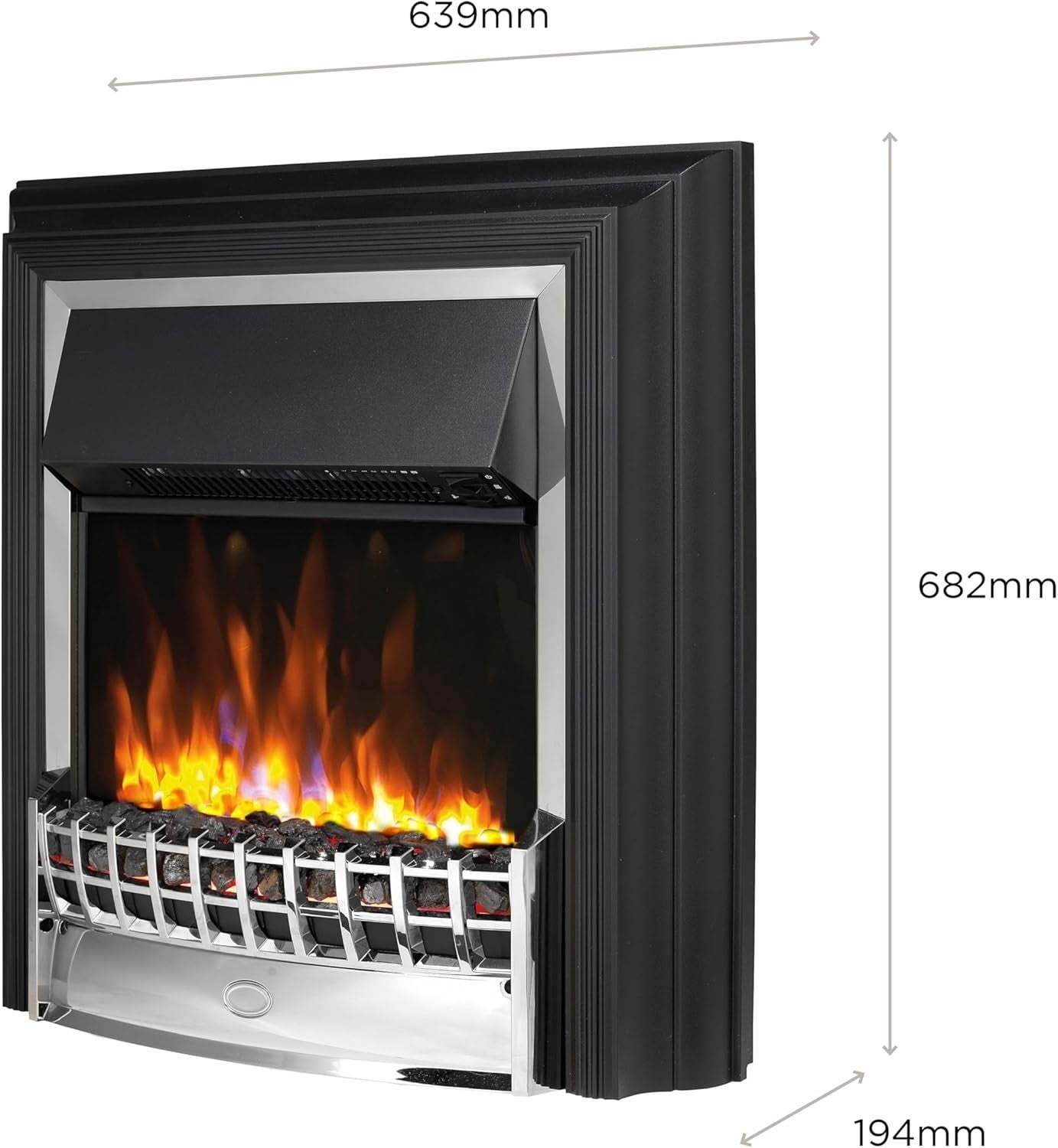 Freestanding Electric Fireplace with LED Flame, 2kW Heater & Chrome Trim