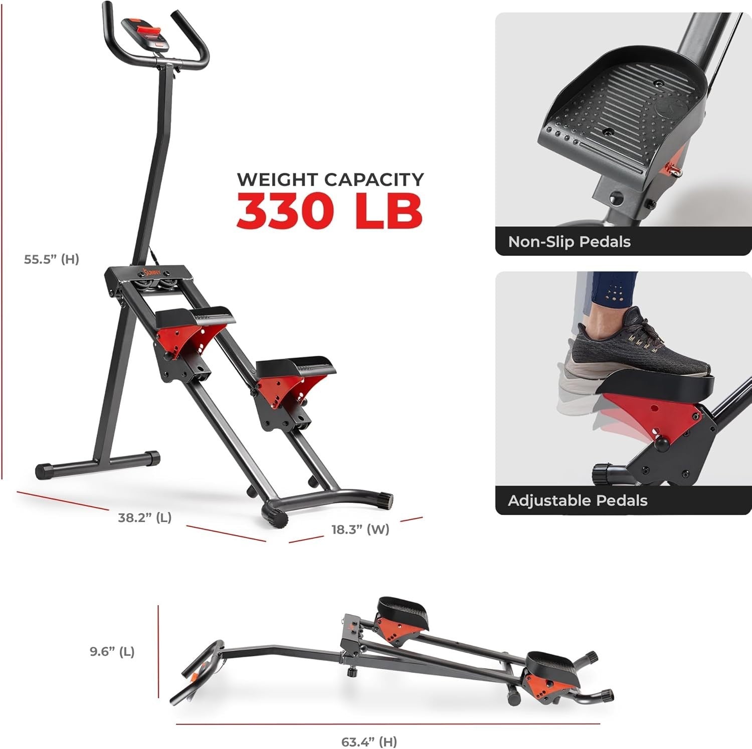 Height-Adjustable Stair Stepper for Home w/ Extended Step Range & LCD Monitor