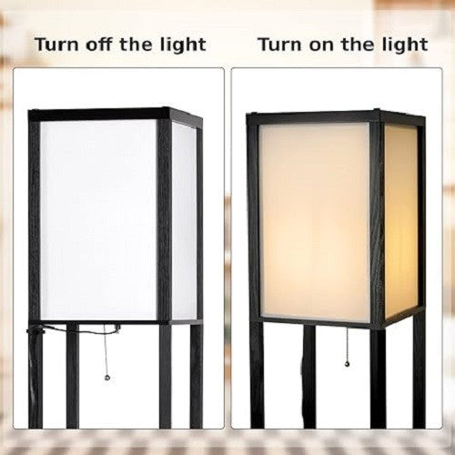 Floor Lamp with Shelves Storage Standing Light Glossy Shade Reading Lamp