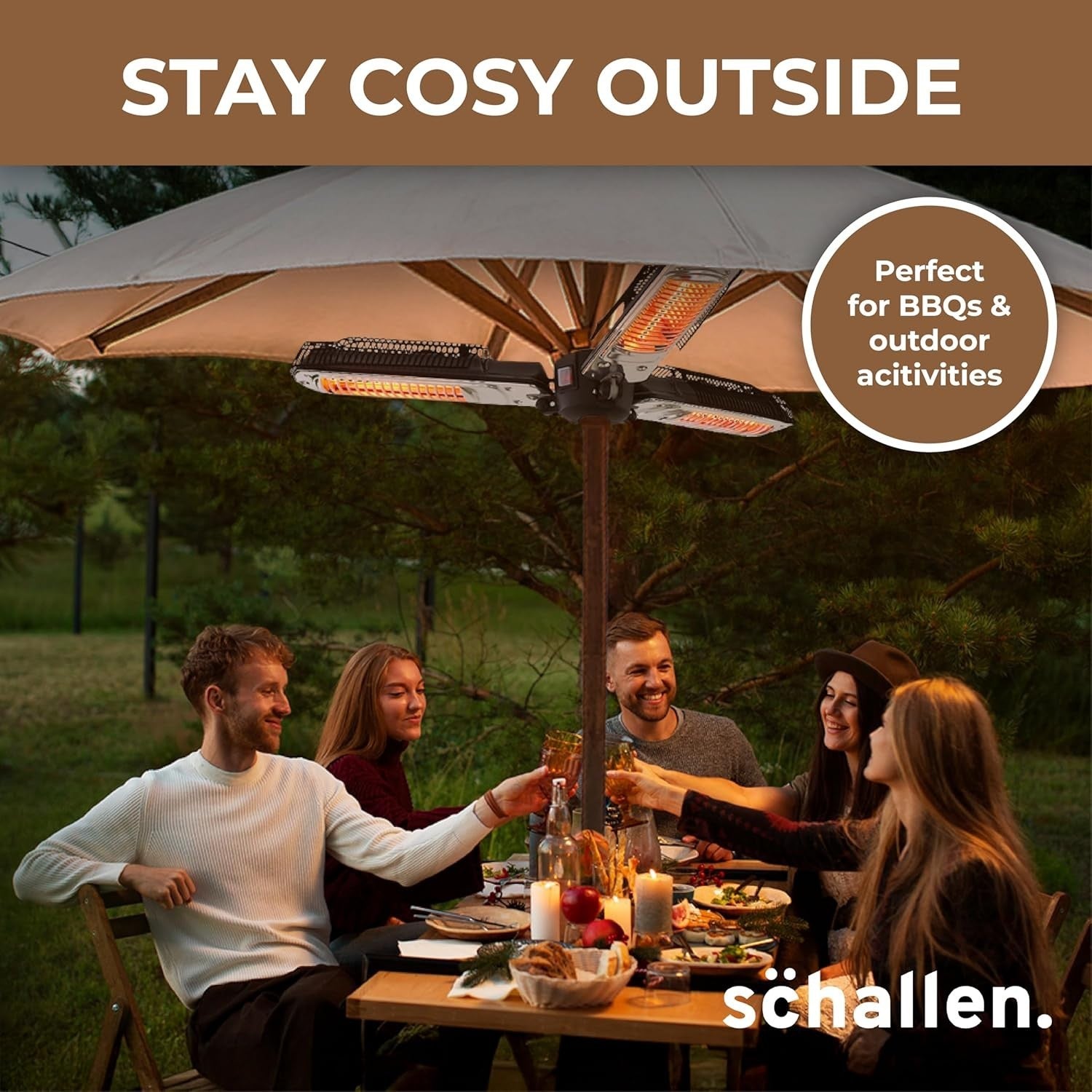 Outdoor Electric Parasol Heater 2000W Fast Heating Foldable Arms Patio Safe