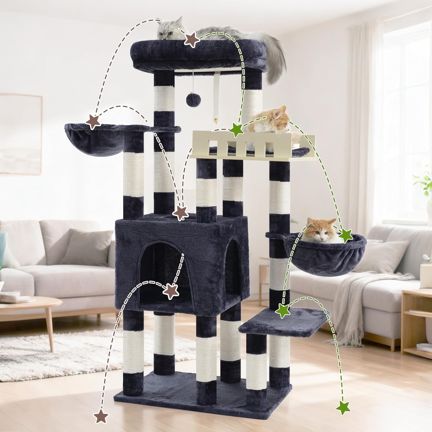 Heavy Duty Cat Tree Tower Large Cats Condo Hammock Scratching Posts