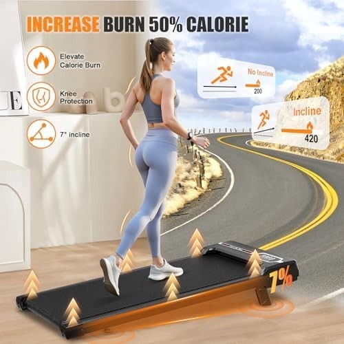Incline Walking Pad Treadmill Under Desk 2.5HP Quiet Slim Home Office LED Remote