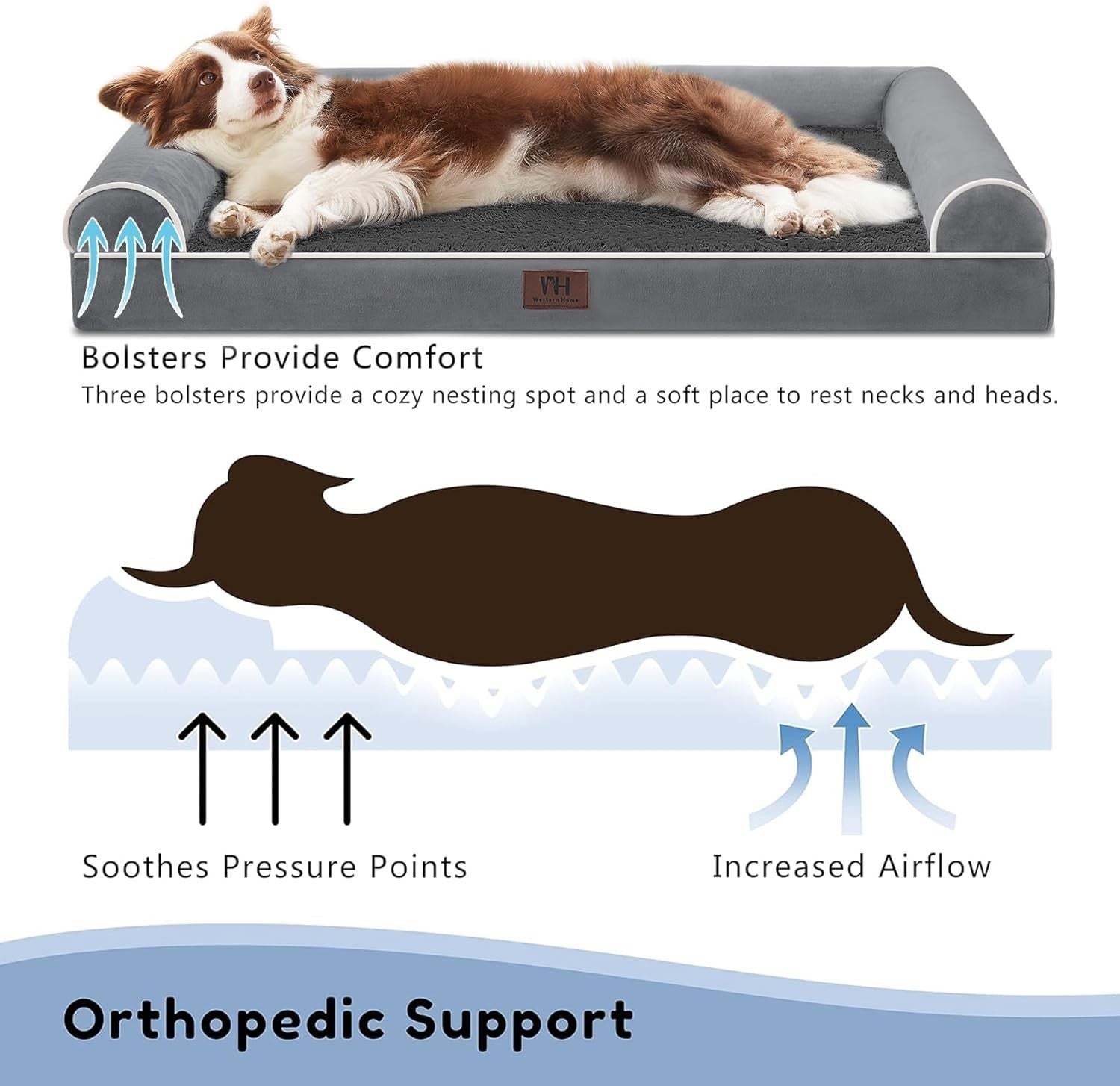 Large Orthopedic Dog Bed 91x68cm U-Shape Dark Grey