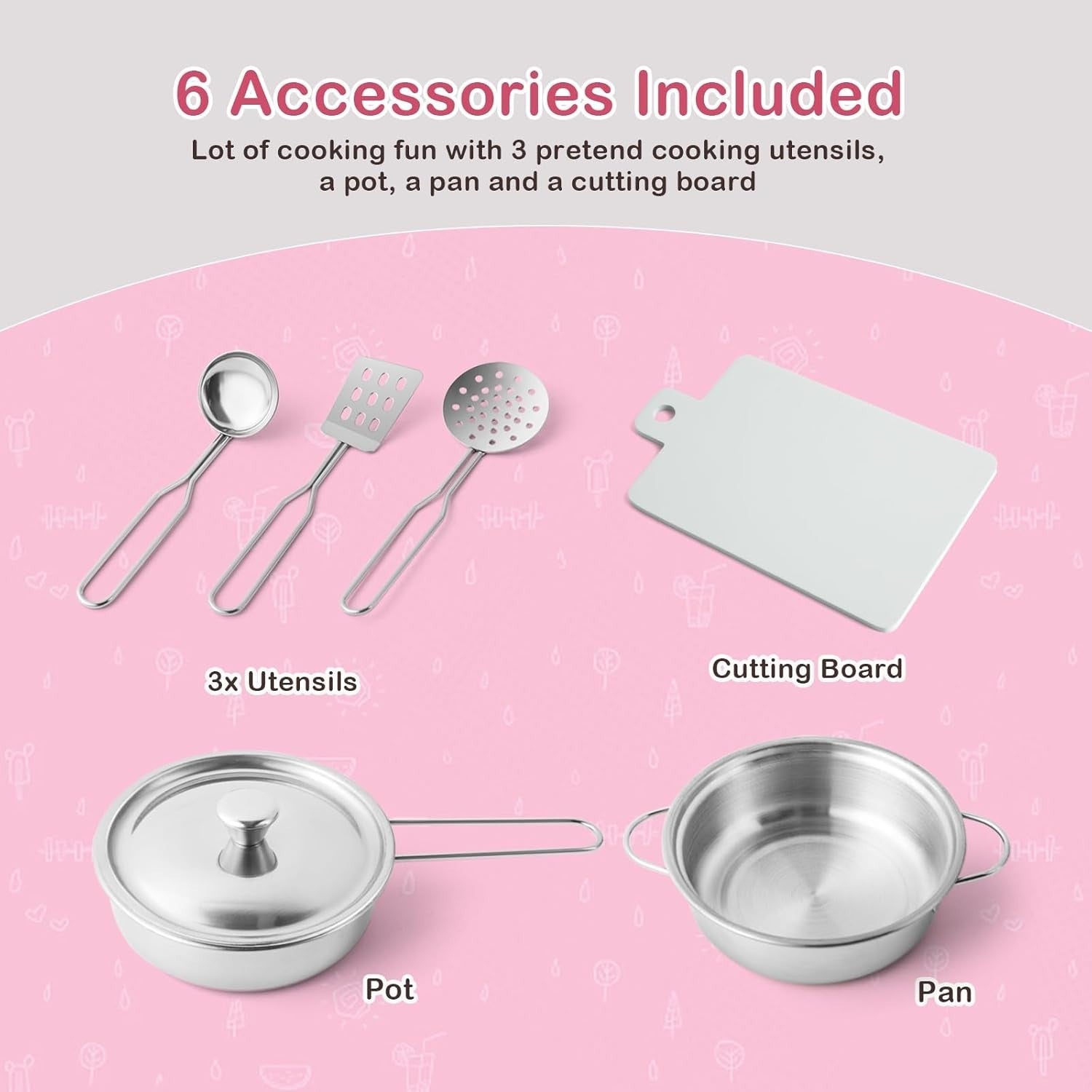 Corner Wooden Kids Play Kitchen Pink Lights Sounds Toy Set Large