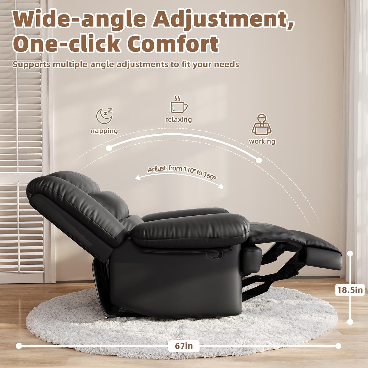 Recliner Armchair PU Leather Adjustable Sofa Lounge Chair Padded Seat Black
