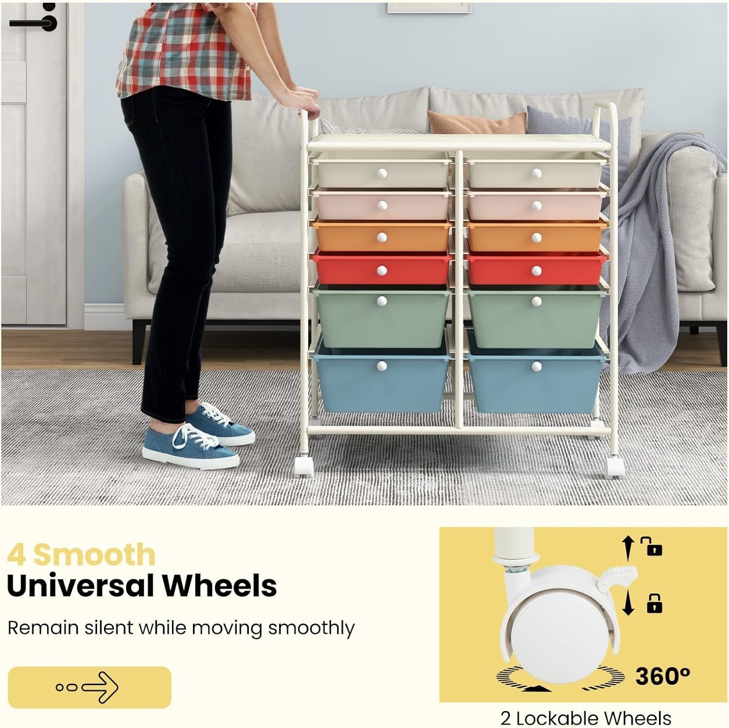 12 Drawer Utility Storage Trolley Rolling Cart Organizer with Wheels