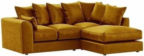 Velvet Corner Sofa Set 3+2 Seater Right Hand L Shape Mustard Couch Suite