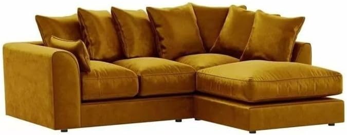 Velvet Corner Sofa Set 3+2 Seater Right Hand L Shape Mustard Couch Suite