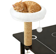 360° Rotating Cat Desk Hammock Sisal Scratcher Plush Perch Bed