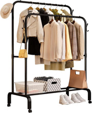 Heavy Duty Double Clothes Rail with Shelf & Wheels – Black
