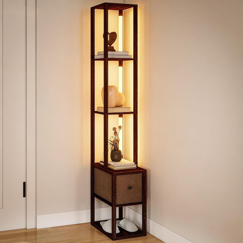 Floor Lamp with Shelves LED Column Storage Standing Lamp Adjustable Light