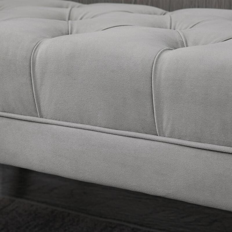 Grey Velvet End of Bed Bench Upholstered Button Tufted Hallway Seat 110cm