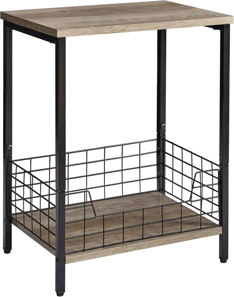 Industrial Side Table with Storage Rack – Small Nightstand, Coffee Table 40x29x5