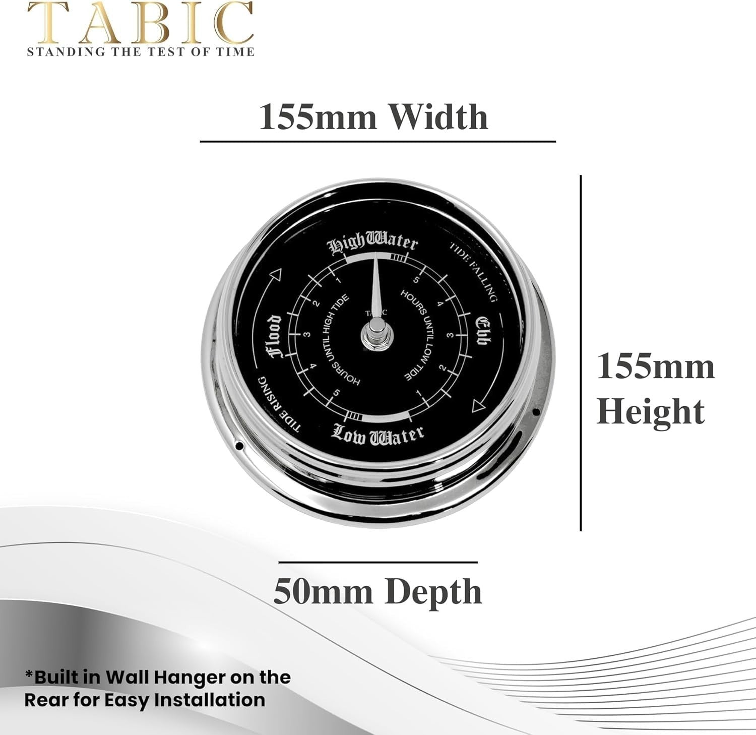 Ocean Tide Clock Silent Analog Wall-Mount, Chrome Plated, Coastal Decor