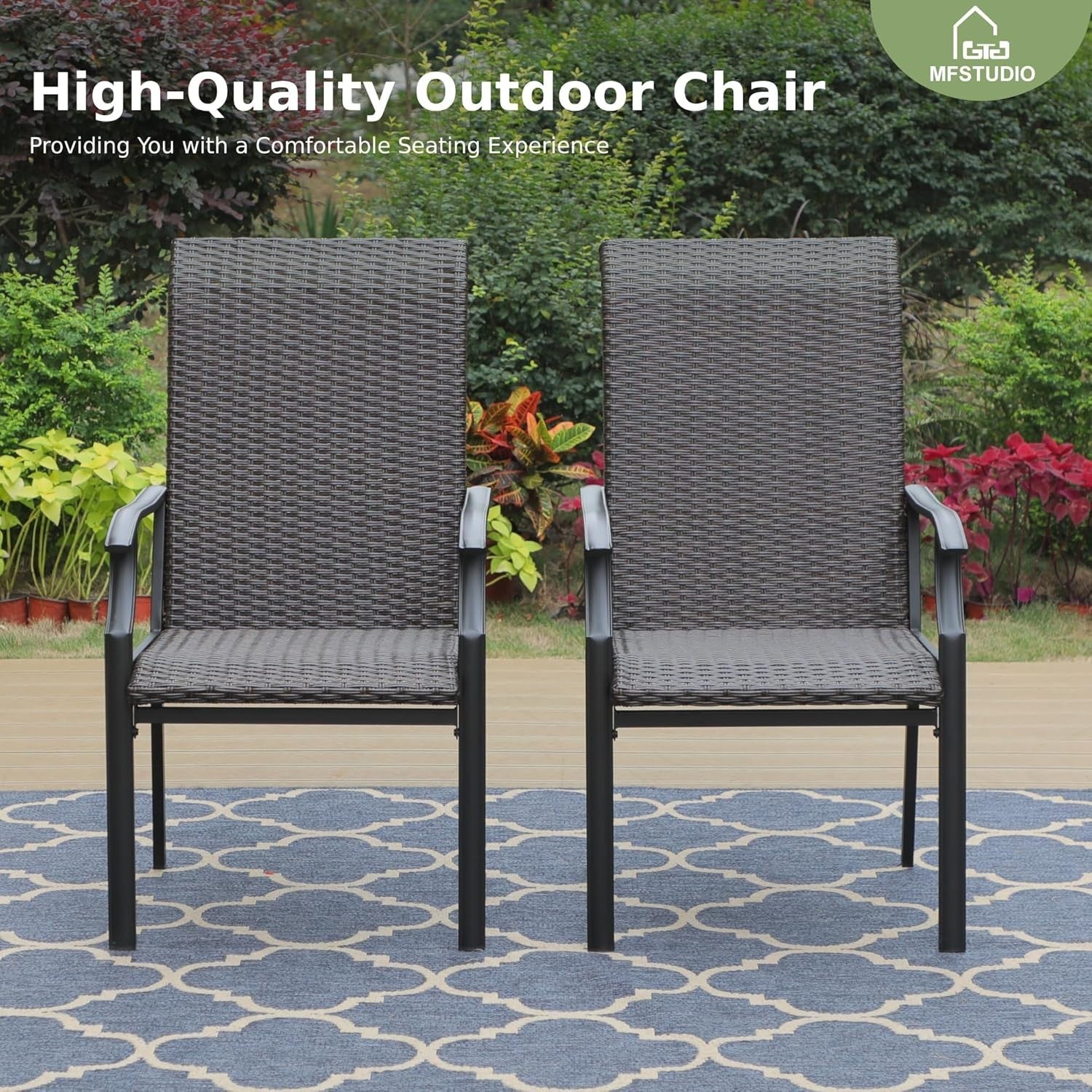 High Back Rattan Patio Dining Chairs Set of 6 All-Weather Garden Seating