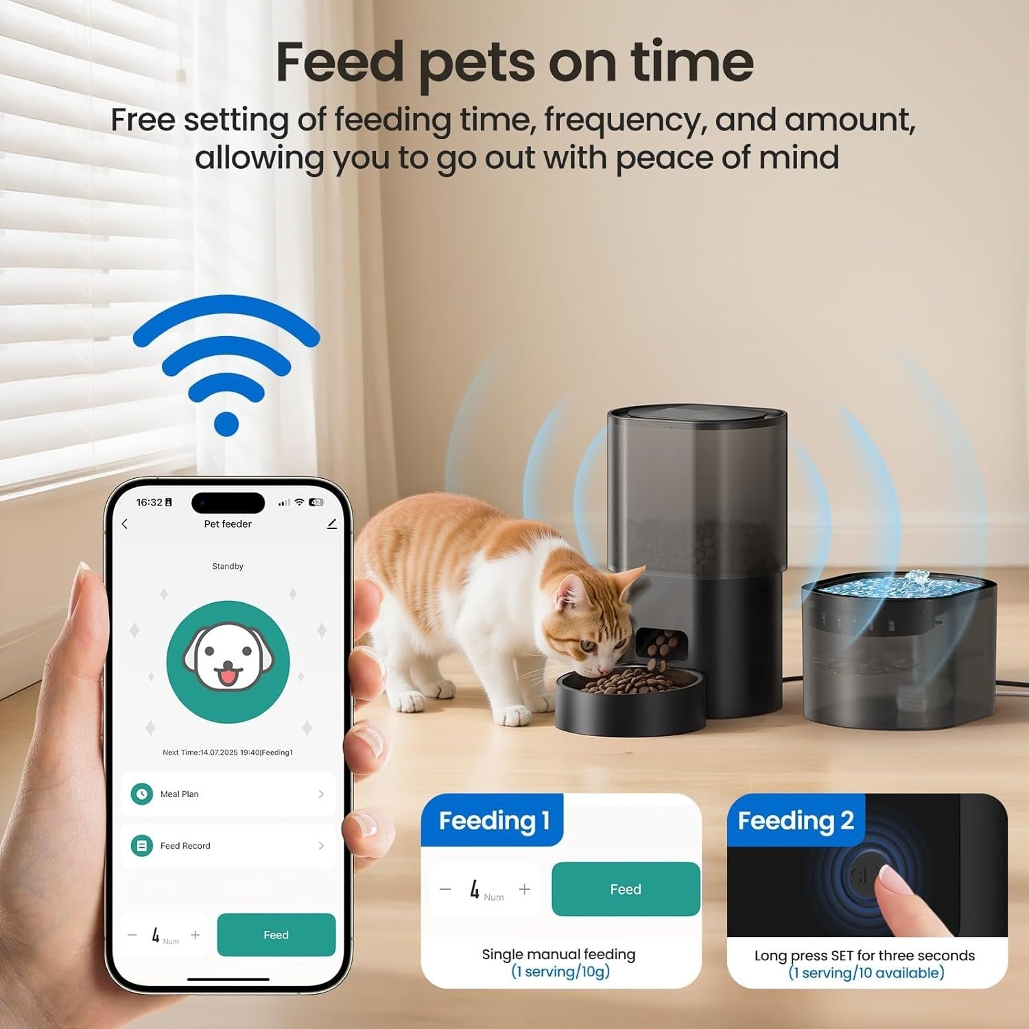 Automatic Cat Feeder Water Fountain WiFi Timer 3L Food 2.5L Pet Bowl
