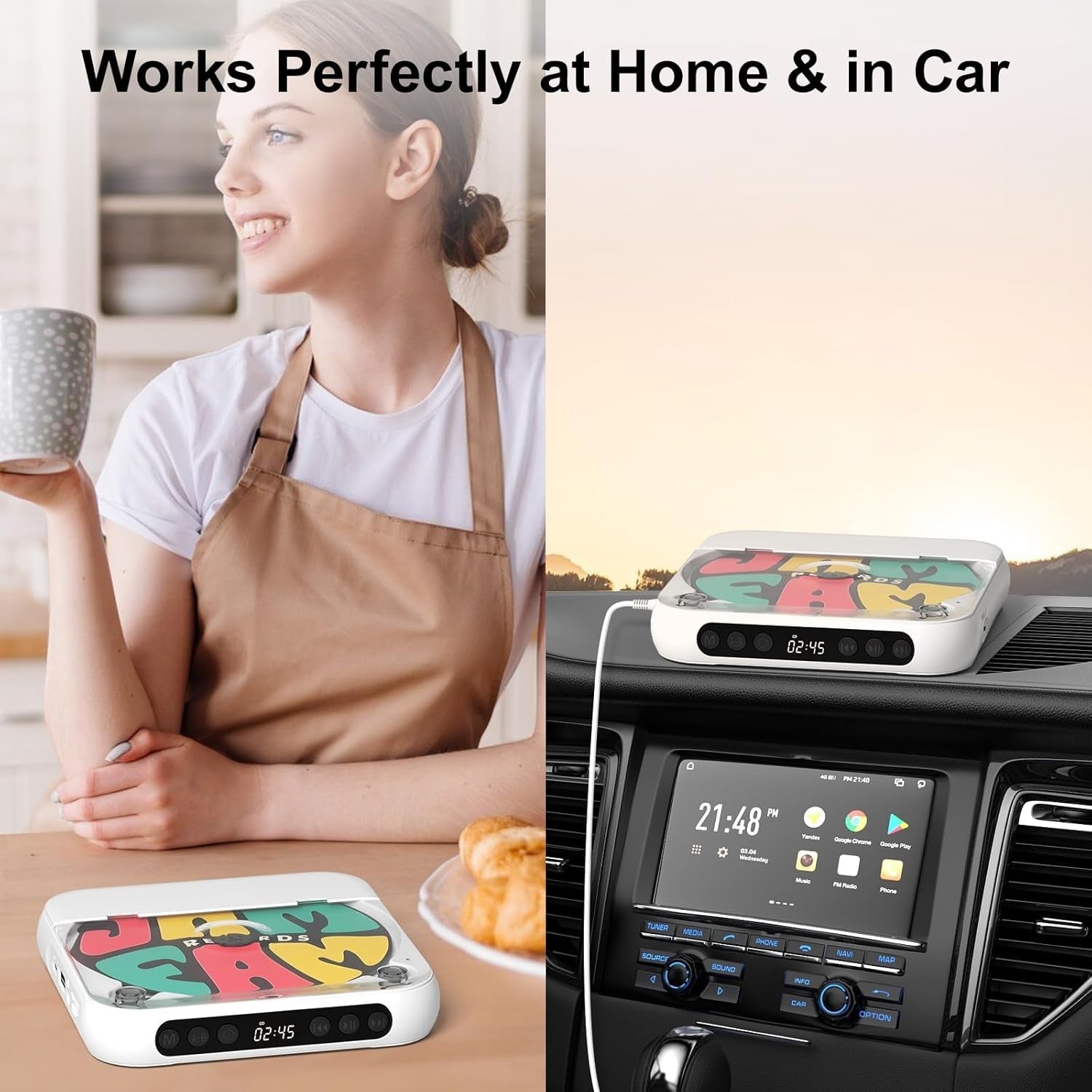 Portable CD Player Bluetooth Rechargeable Speaker USB AUX Headphones