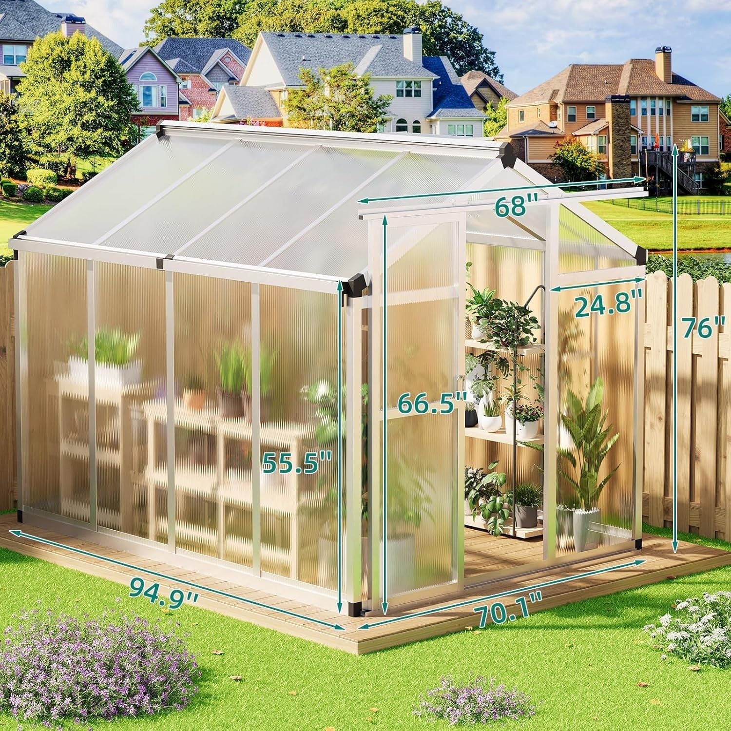Heavy-Duty Aluminium Walk-In Greenhouse 240x180x200cm UV Panels & Sliding Door
